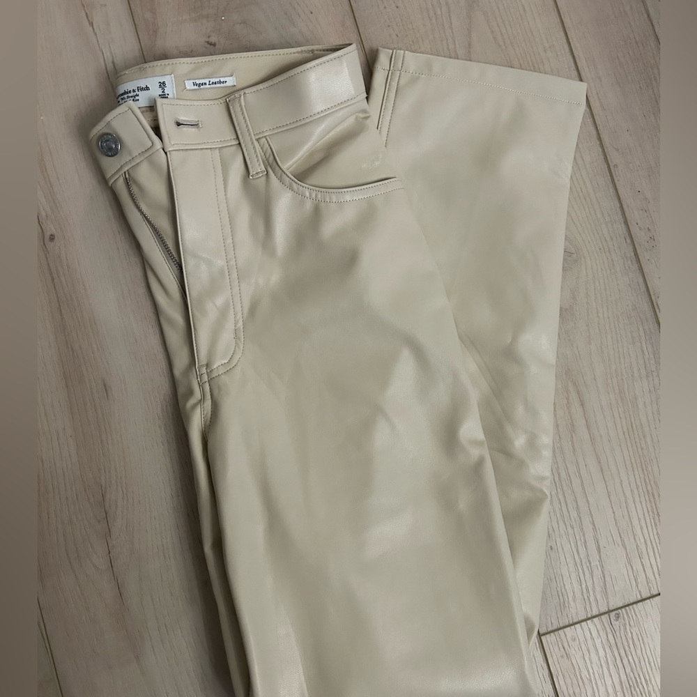 Abercrombie & Fitch | vegan leather pants cream